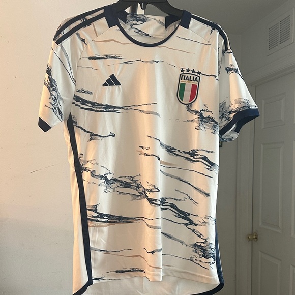 Adidas Italy Men's Marble White and Navy Jersey - Picture 1 of 5
